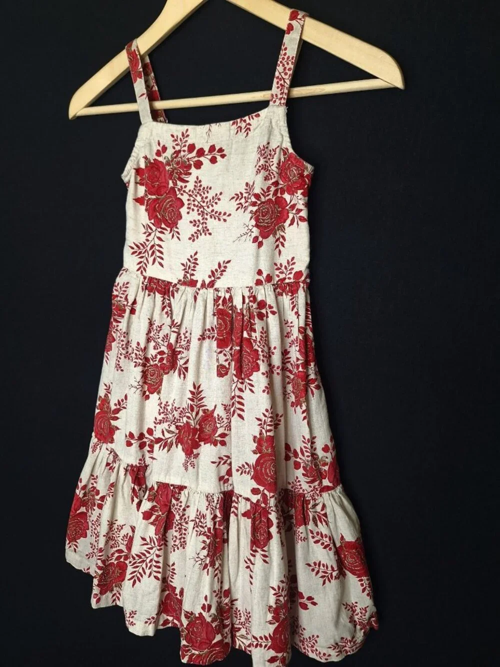 💙 Ulster Kids Girls Floral Tiered Flex Cotton Size 8 Sundress Beige Red Cottage